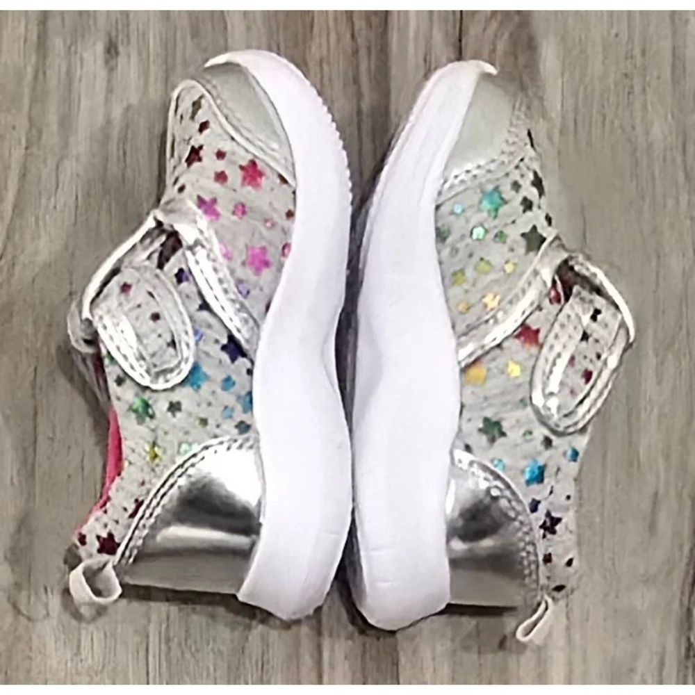 Wonder Nation Toddler Mary Jane Bow Slip-On Sneakers Size 3 – Silver Star Print